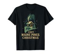 Cozy Maine Pines Camicia Cabin Moose Christmas Night Me State Maglietta