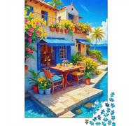 Cozy Mediterranean Cafe 1000 Componenti Carta Spessa Puzzle Familiare Livello Di Difficoltà Equilibrato Attività Di Aggregazione Familiare Divertente 70x50cm/1000pcs