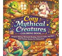 Cozy Mythical Creatures Coloring Book: Dragons Baking, Mermaids Reading, Unicorn Cafes, And More Cute Fantasy Scenes For Relaxation