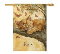 Cozy Orange Cat Garden Flag, Autumn Fall Kitty Decor Banner, double face juta prato bandiera all'aperto decorazione della casa tema farfalla 71 x 101 cm