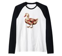 Cozy Patchwork Duck Rustico Country Quilting Cottage Maglia con Maniche Raglan