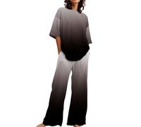 Cozy Pjs Set per le Donne 2 Pz Sleevepwear Lingerie Donna Adatto Estate O Collo Allentato Manica Corta Stampa Top Camicia Con Pantaloni Grandi Dimensioni 2 Set Abiti Da Notte, Grigio, L