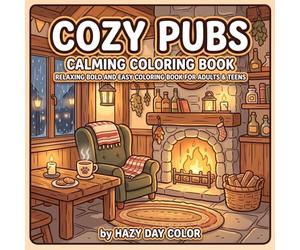 Cozy Pubs: Calming Coloring Book | Relaxing Bold and Easy Coloring Book for Adults & Teens Featuring Warm Pub Interiors, Cozy Corners, Fireplace Scenes and Stress-Relieving Hygge Designs