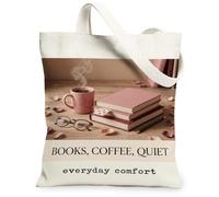 Cozy Reading and Coffee Quote Books Minimalistic Canvas Tote Bag 33 x 38 cm