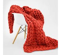 Cozy Red Chunky Knit Blanket Queen - Fatto a mano traspirante lavabile in lavatrice coperta lavorata a maglia per divano letto e decorazione della casa - 127 x 152 cm caldo ed elegante