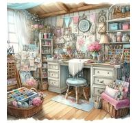 Cozy Room Corner 5D DIY Round Full Drill Kit Home Decor 50x50cm (E3896)