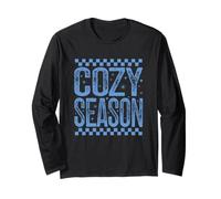 Cozy Season Retro Inverno Blu A Scacchi Maglia a Manica