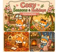 Cozy Seasons & Holidays Coloring Book: A Cute and Comfy Kawaii Coloring Book for Adults and Teens Featuring Adorable Animal Characters Through Spring, Summer, Autumn and Winter