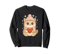 Cozy Snow Season Cute Kawaii Winter Cat with Scarf Felpa