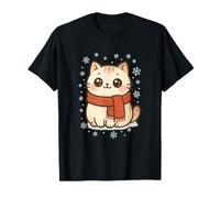 Cozy Snow Season Cute Kawaii Winter Cat with Scarf Maglietta