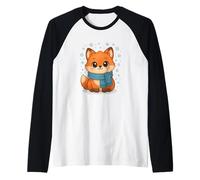 Cozy Snow Season Cute Kawaii Winter Fox with Scarf Maglia con Maniche Raglan