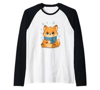 Cozy Snow Season Cute Kawaii Winter Fox with Scarf Maglia con Maniche Raglan