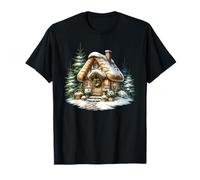 Cozy Snowy Cottage con Ghirlanda di Natale Maglietta