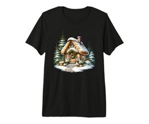 Cozy Snowy Cottage con Ghirlanda di Natale Maglietta Premium