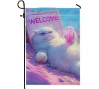 Cozy Summer Beach Cat Garden Flag, Pesca Chiaro Rilassato Felino Benvenuto Outdoor Decor Doppio Lato Poliestere Prato Striscione, Simpatico Decorazione Animale per Casa e Giardino 30,5 x 45,7 cm