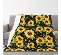 Cozy Sunflower Bees Coperta in flanella 178 x 203 cm, morbida coperta per divano, letto, campeggio, calda coperta invernale per decorazione della casa e comfort
