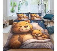 Cozy teddy bearSet Di Copripiumino morbida microfibra 3 Pezzi stampa di 3D con cerniera Illustration style warm copripiumino con federe traspirante ultra morbido for ragazze Double（200x200cm）