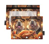 Cozy Thanksgiving Allegro Bulldogs 3 anelli raccoglitore matita sacchetto penna matita sacchetto cerniera raccoglitore pastello scuola trasparente raccoglitori tasche ragazzi 24,9 x 18 cm, 2