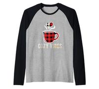 Cozy Vibes Buffalo Plaid Coffee Lover Bevanda Calda Maglia con Maniche Raglan