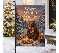 Cozy Winter Bear Campfire - Bandiera da giardino, 30,5 x 45,7 cm