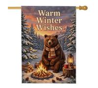 Cozy Winter Bear Campfire - Bandiera per casa, 71 x 101 cm