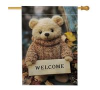 Cozy Winter Bear Garden Flag, simpatico orso peluche cartello di benvenuto per la decorazione della casa, decorazione per prato esterno su entrambi i lati, decorazione per feste di vacanza, 71 x 101