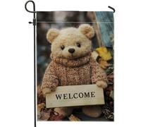 Cozy Winter Bear Garden Flag, simpatico orso peluche cartello di benvenuto per la decorazione della casa, decorazione per prato esterno su entrambi i lati, decorazione per feste di vacanza 30,5 x 45,7