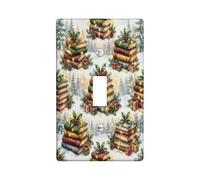 Cozy Winter Book Stack Illustrazione Libri impilati Toggle Switch Plate | Decorazione Stagionale Invernale, Agrifoglio E Pino Accenti, Fata Luce Dettagli, Book Lover tema, Accogliente Acquerello