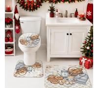 Cozy Winter Breakfast Cinnamon Rolls tappeti da bagno set 3 pezzi | Tappeto da bagno, sciarpa lavorata a maglia, morbida flanella, decorazione per il bagno stagionale, stile cucina