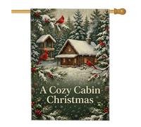 Cozy Winter Cabin Christmas Cardinal House Bandiera 71 x 101 cm