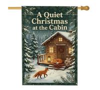 Cozy Winter Cabin Foxes Scene Christmas House Flag 71 x 101 cm