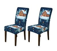 Cozy Winter Cabin Snow Man Scene Christmas Dining Chair Covers 2pcs