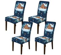 Cozy Winter Cabin Snow Man Scene Christmas Dining Chair Covers 4pcs