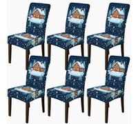 Cozy Winter Cabin Snow Man Scene Christmas Dining Chair Covers 6pcs
