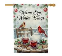 Cozy Winter Cardinal Tea Scene Christmas House Flag 71 x 101 cm