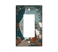 Cozy Winter Cat Window View Tabby Single Rocker Light Switch Cover | Gatto soriano che osserva il paesaggio innevato, paesaggio del villaggio invernale, accogliente vista interna