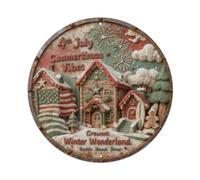 Cozy Winter Christmas Cabin - Targa rotonda in metallo