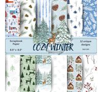 Cozy Winter Christmas Scrapbook Paper: 48 Sheets (8.5" x 8.5") | Pine Forest, Snowflakes, Branches & Woodland Scenes | 12 Unique Designs | Rustic Winter Aesthetic for Crafts, Journals & Card Making
