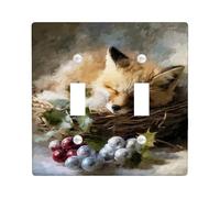 Cozy Winter Fox - Placca di copertura per interruttore della luce, decorazione per le vacanze con bacche rosse e argentate, piastre da parete in materiale termoplastico, dimensioni standard, doppia