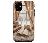 Cozy Winter Haven Scene con finestra innevata e amante dei libri festivi Custodia per iPhone 11