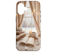 Cozy Winter Haven Scene con finestra innevata e amante dei libri festivi Custodia per iPhone 16