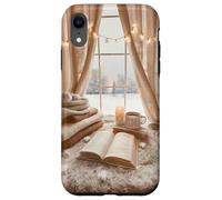 Cozy Winter Haven Scene con finestra innevata e amante dei libri festivi Custodia per iPhone XR