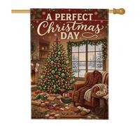 Cozy Winter Living Room Scene Christmas Tree House Bandiera 71 x 101 cm