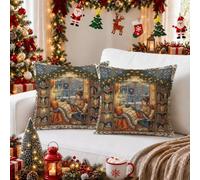 Cozy Winter Reading Library - Set di 2 federe per cuscino, 35,5 x 35,5 cm | Accogliente scena della biblioteca, federe per cuscini, decorazione invernale per la casa, accenti angolo lettura