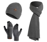 Cozyan Inverno 3 Pezzi Cappello di Lana Sciarpa Guanti Touchscreen Set Caldo Beanie Cappello Teschio Berretto Invernale Termico Berretto Sciarpa Touch Screen Guanti per Uomo Donna