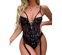 Cozyan Lingerie Donna Sexy Intima Babydoll Camicia da Notte in Pizzo Trasparente Intima da Notte Scollo a V Aperto Erotics Sleepwear Intimo Camicia da Notte in Pizzo Biancheria Intima Body Pigiama