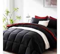 COZYART Set completo di 7 pezzi, nero e rosso, letto in una borsa, per tutte le stagioni, biancheria da letto leggera e morbida, reversibile, 1 piumone, 1 lenzuolo piatto, 1 lenzuolo con angoli, 2