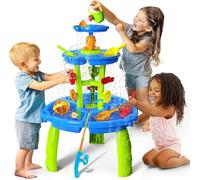 CozyBomB Tavolo da gioco d'acqua e sabbia per bambini, da esterno, a 3 piani, con ruota d'acqua, irrigatore e gioco di pesca, giocattolo d'acqua per bambini da esterno dai 3, 4, 5 anni, set completo