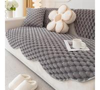 CozyFauxFurSofaCoverThickShaggyPlushSlipcoverNonSlipSlipSezionaleProtectorforKids3DSolidColorMobiliCoverGrey(Dimensioni: 90x120cm/35x47in)