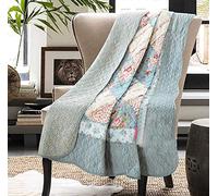 Cozyholy Copriletto trapuntato 100% cotone, motivo floreale blu patchwork, leggera, double face, stile shabby chic, per letto, divano e divano